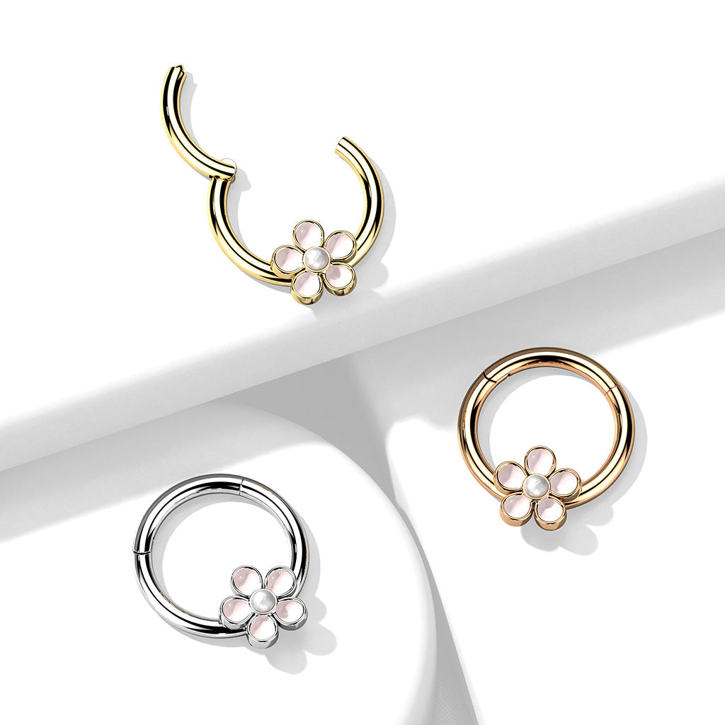 16G Surgical Steel Hinged Segment Ring with Enamel Flower (8mm)